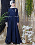 Modest Balloon Sleeve Pom Pom Lace Bohemian Abaya Navy Blue